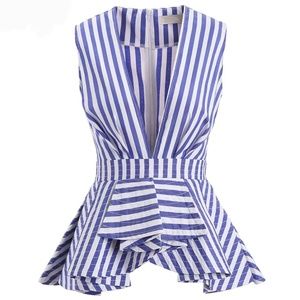 Nautical Stripe Blue White Sleevless Peplum Blouse